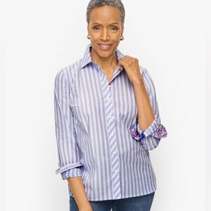 Talbots striped button down shirt w/ floral cuff Pink, Blue, White 1X NWT